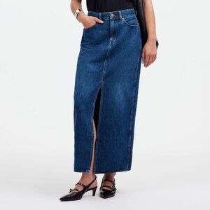 NWT Madewell Front Slit Midi Denim Jean Skirt Kincord Wash 30